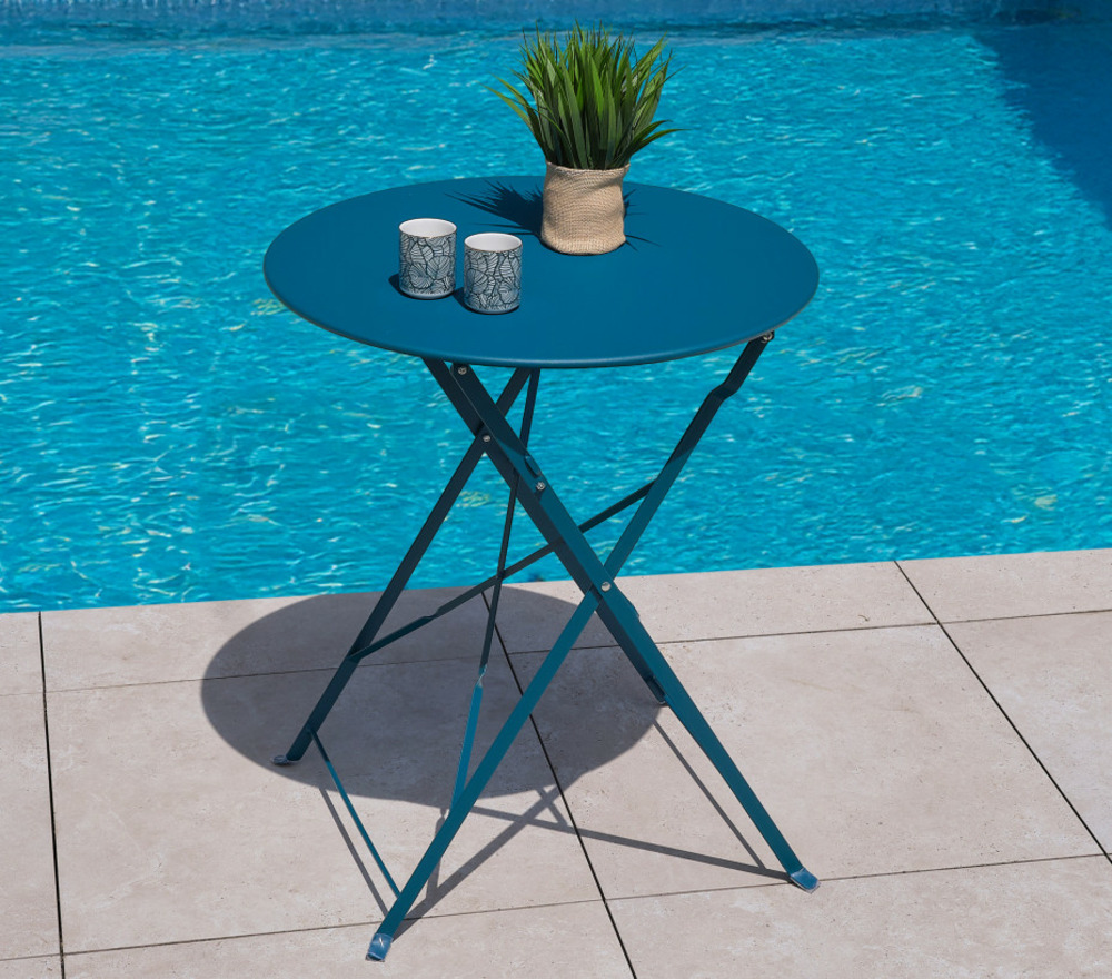 Table de jardin pliante - 2 places - bleu canard - capri