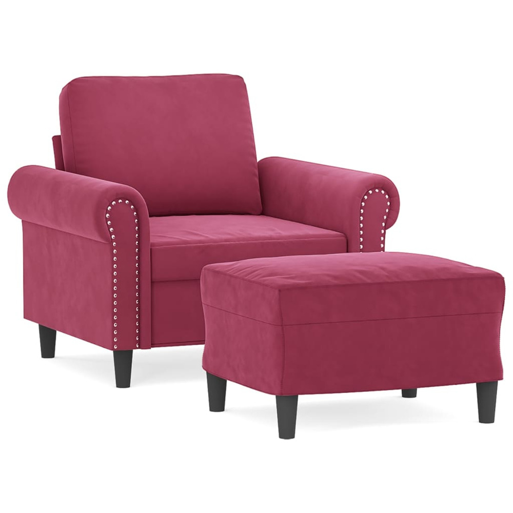Fauteuil avec repose-pied rouge bordeaux 60 cm velours