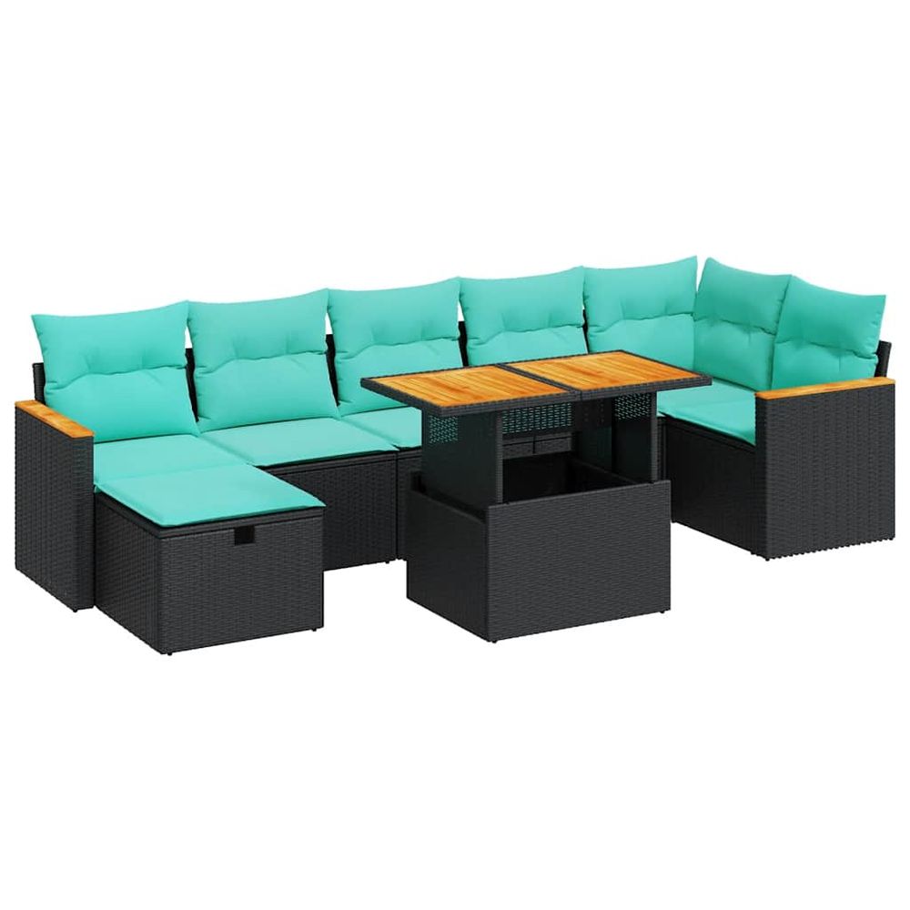 Salon de jardin avec coussins 8 pcs gris résine tressée acacia