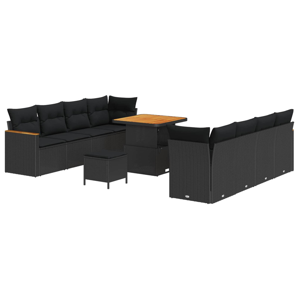 Ensemble de canapé de jardin avec coussin noir poly rotin