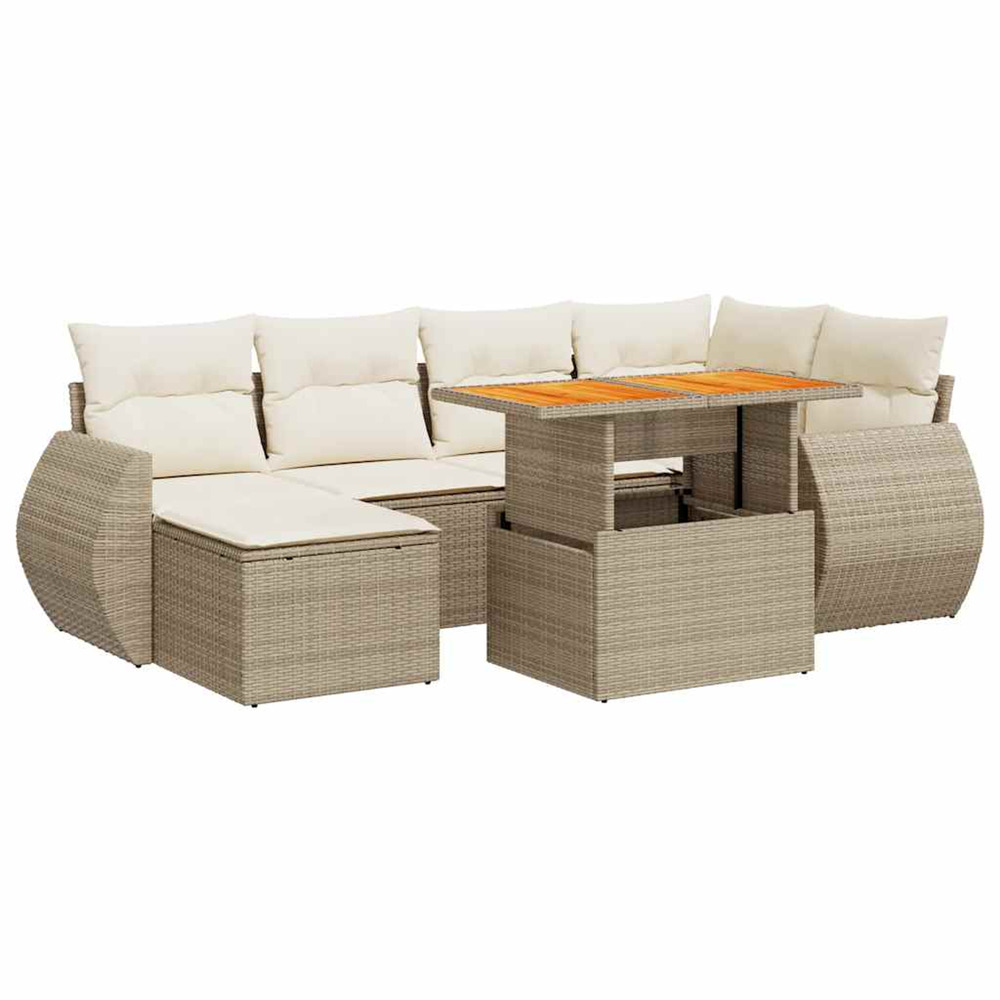 Salon de jardin avec coussins 7 pcs beige résine tressée