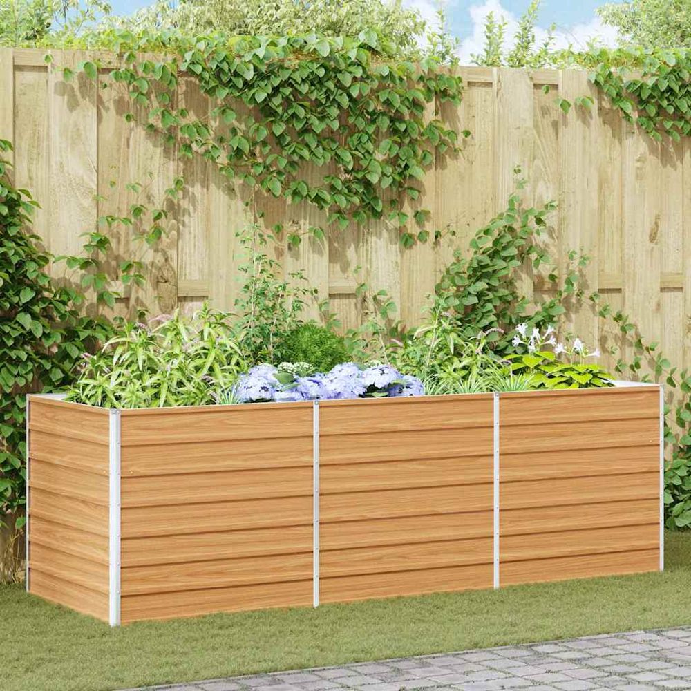 Grande jardinière haute rectangulaire acier durable protection plantes jardin marron clair 240x80x77cm