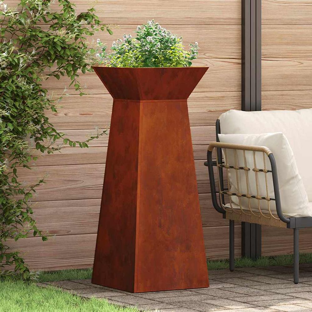 Paire de jardinières colonnes 100cm, pot de fleur haut et moderne en acier argent pour entrée