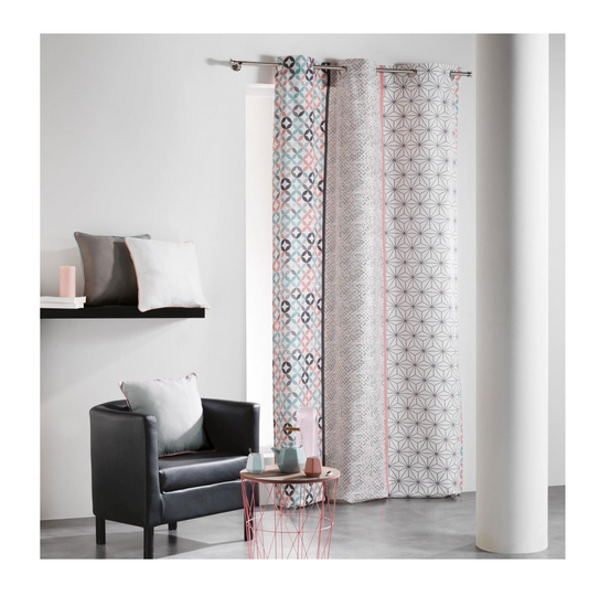 Rideau à oeillets 140 x 240 cm remix rose menthe