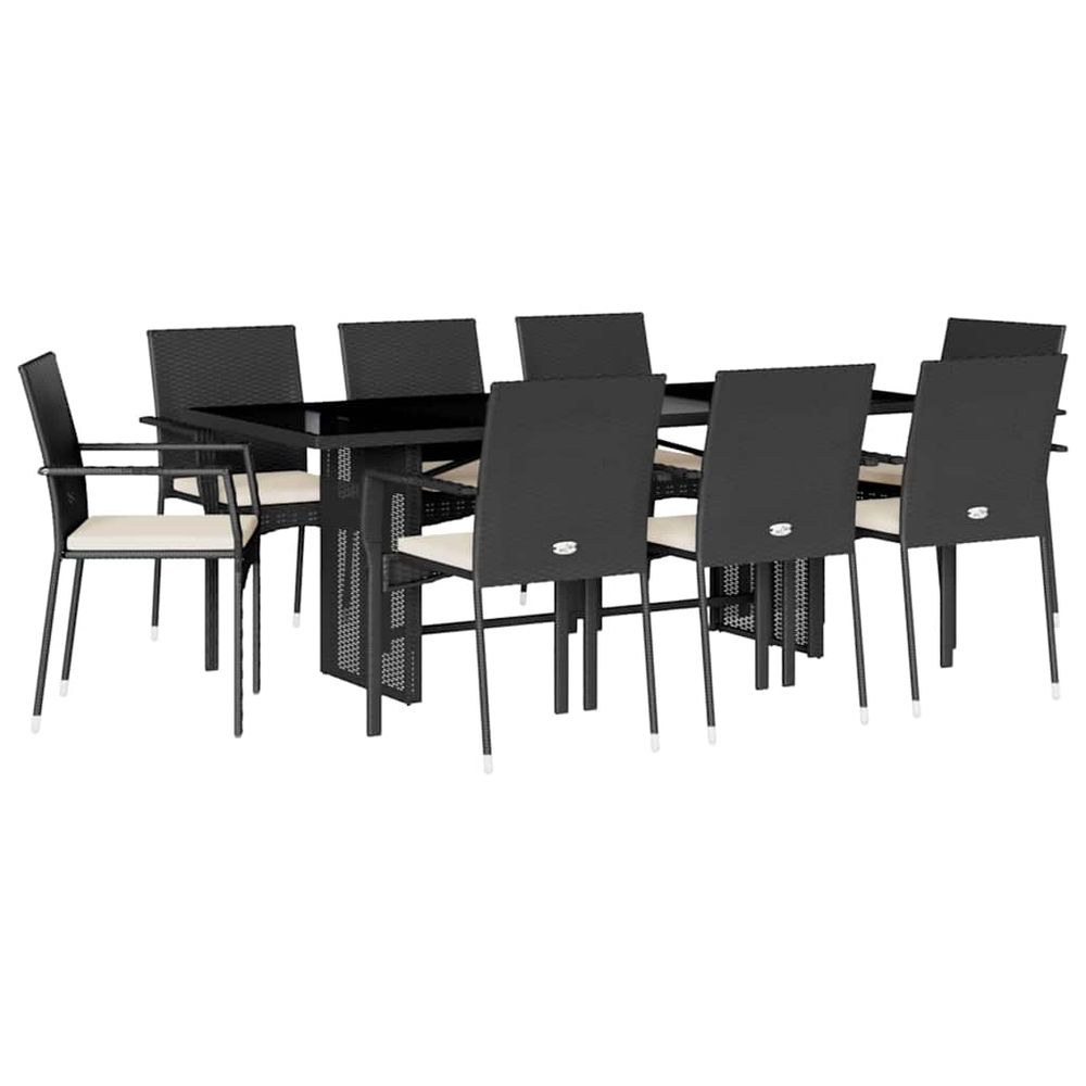 Ensemble à manger de jardin 9pcs coussins noir résine tressée