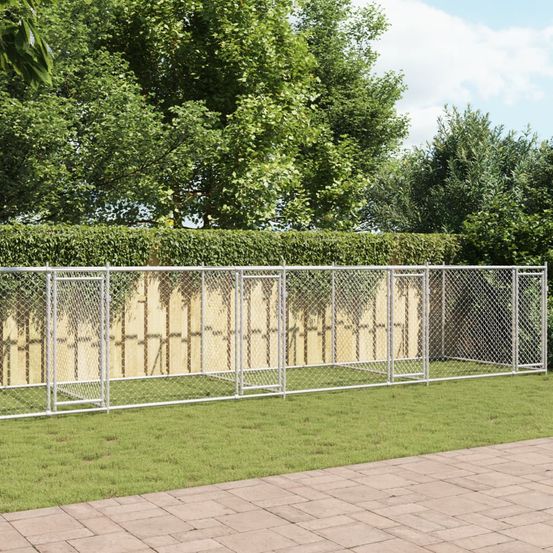 Enclos chenil modulable acier galvanisé chien extérieur gris 10x2x1,5 m