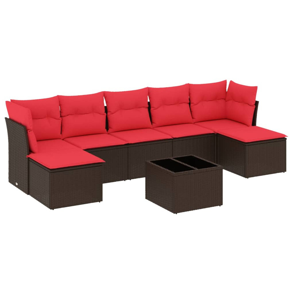 Salon de jardin 8 pcs avec coussins marron résine tressée