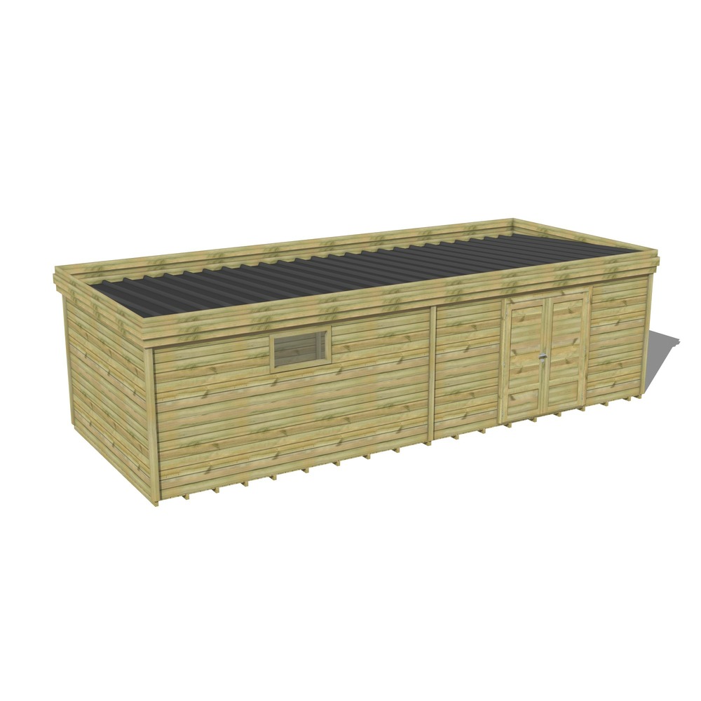 Abri de jardin bois pin traité autoclave 27mm - 9,09x3,44m / 31m2 - bac acier - plancher bois