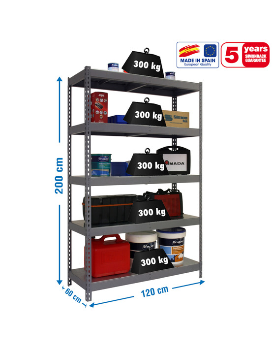 Etagère sans vis bricoforte 1206-5 metal gris/galva gris/galva 2000x1200x600 - simonrack