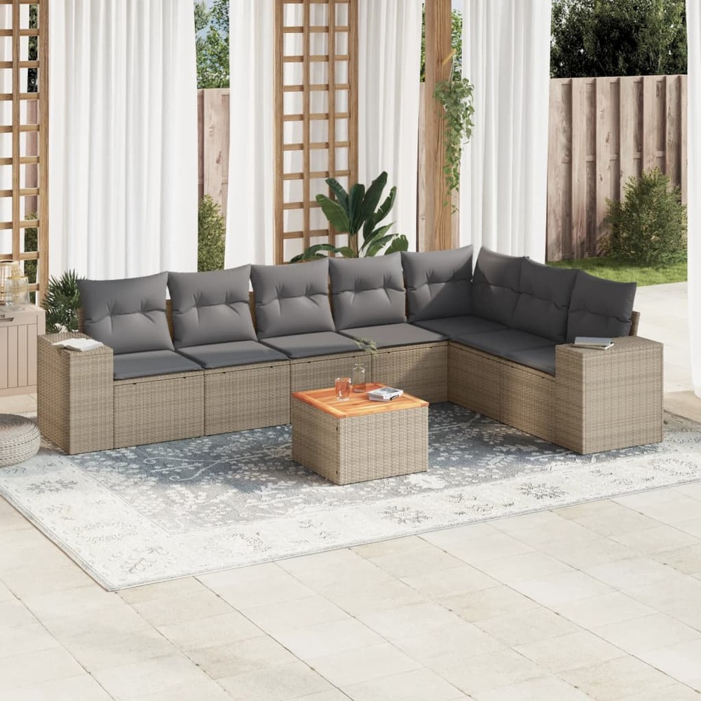 Salon de jardin avec coussins 8 pcs beige résine tressée