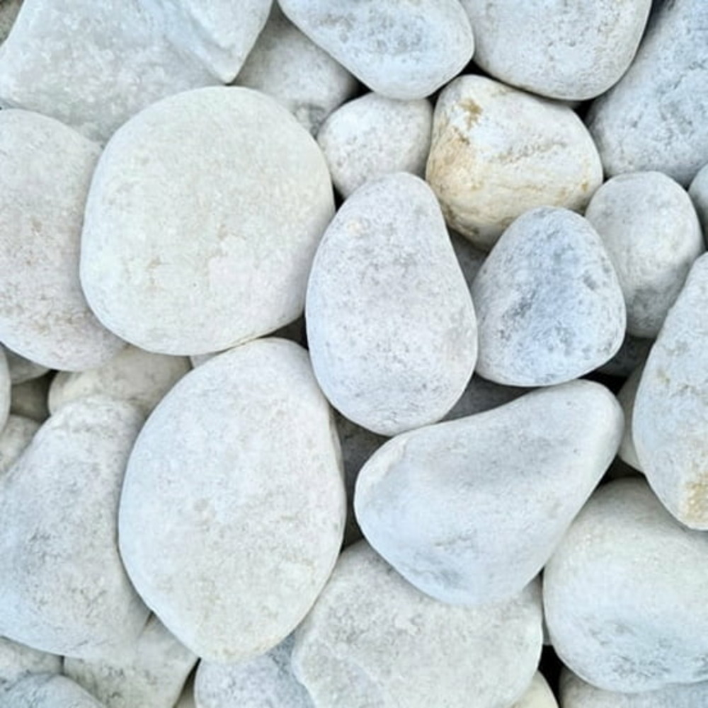 Sac de +/- 400 kg = 2,5m² gravier marbre blanc roulé 40/60