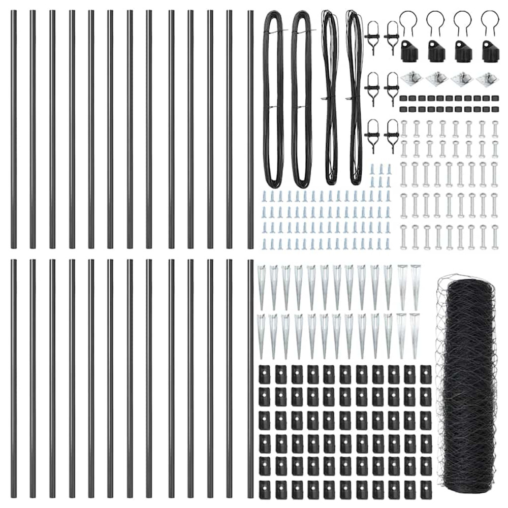 Poteau de clôture. Gris 50 x 0,6 m (maille 50 mm) acier et pvc