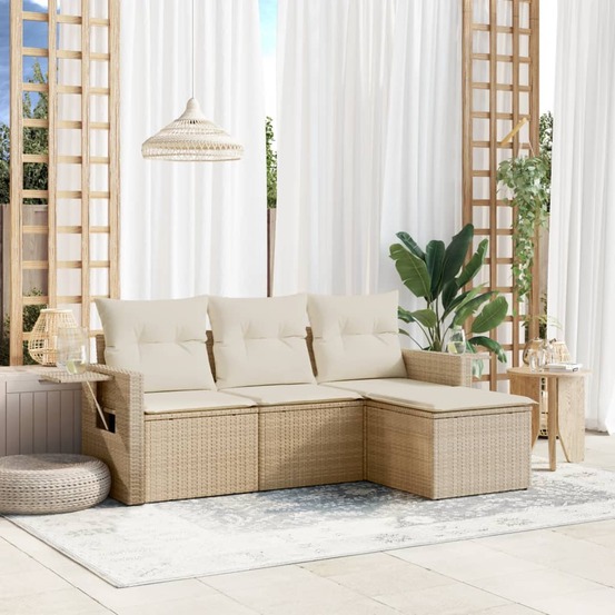 Salon de jardin avec coussins 4 pcs beige résine tressée