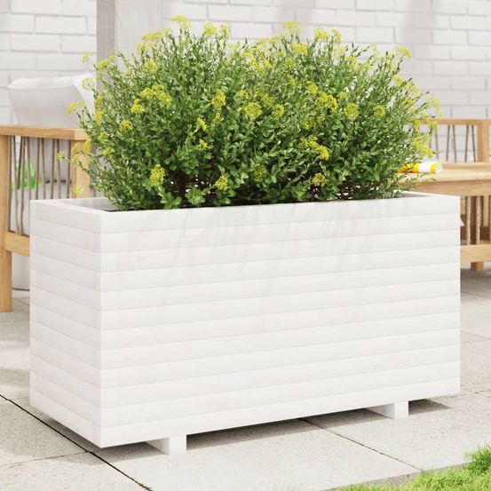 Grande jardinière rectangulaire bois massif blanc 90x40cm terrasse