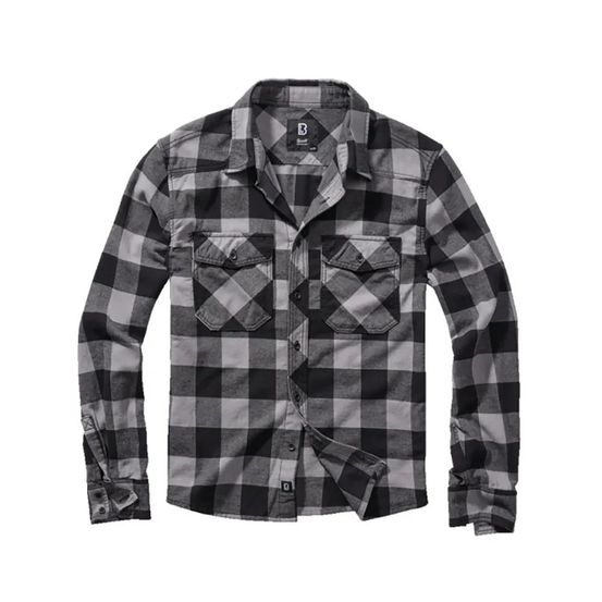Chemise homme à carreaux noire et grise brandit® - flanelle 100% coton