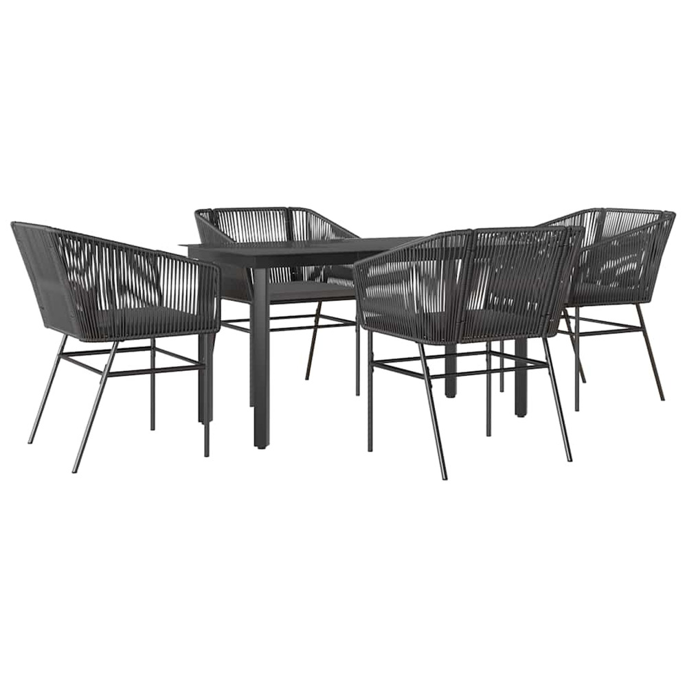Ensemble à manger de jardin et coussins 5 pcs noir rotin verre