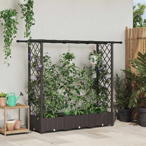 Jardinière surélevée toit plat et 2 treillis plastique balcon 164cm marron