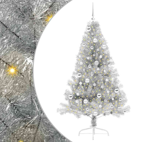 Sapin de noël artificiel pré-éclairé argent 180 cm pet