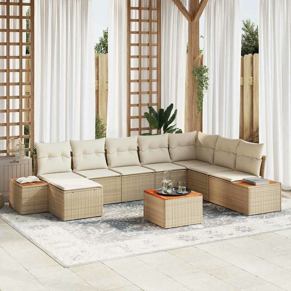Ensemble de canapé de jardin 9 pcs beige poly rotin
