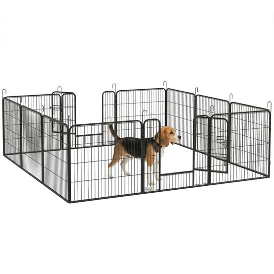 Grand parc chien acier époxy intérieur extérieur modulable 12 panneaux gris