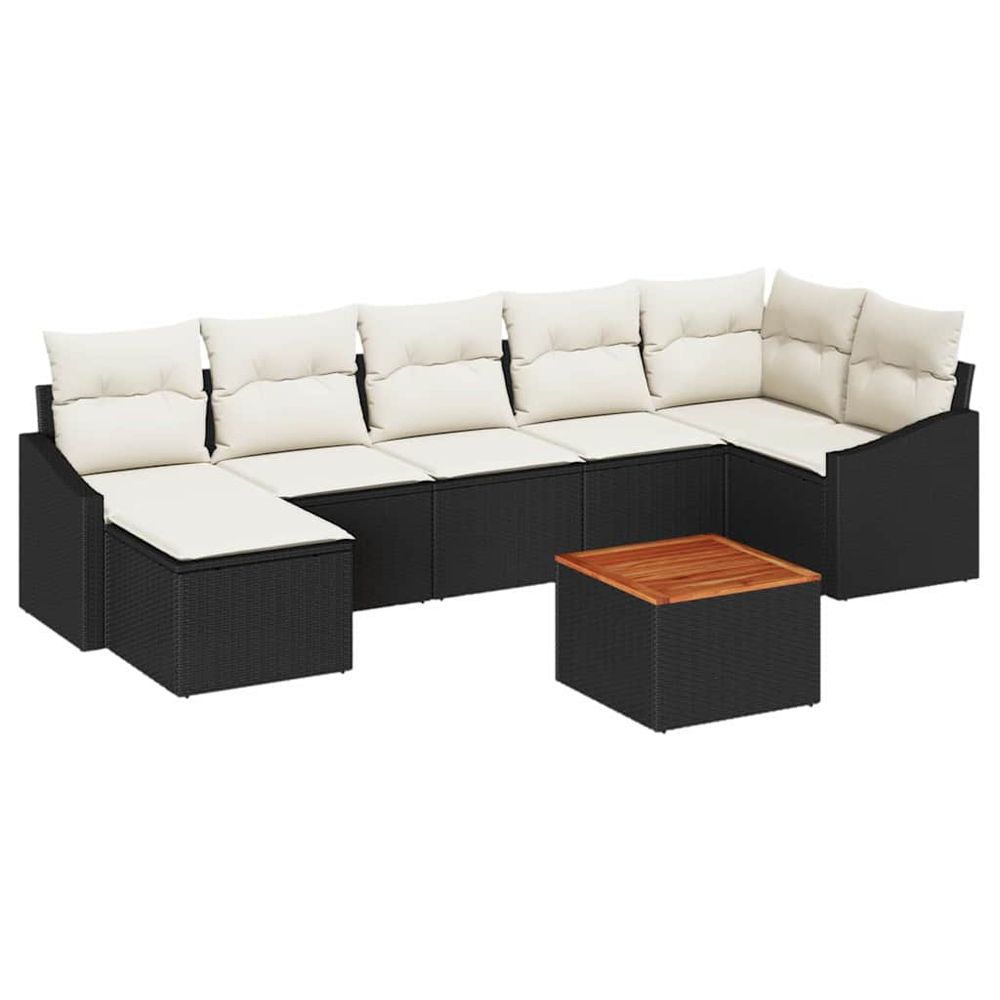Ensemble de canapé de jardin 8 pc noir et crème polyrotin