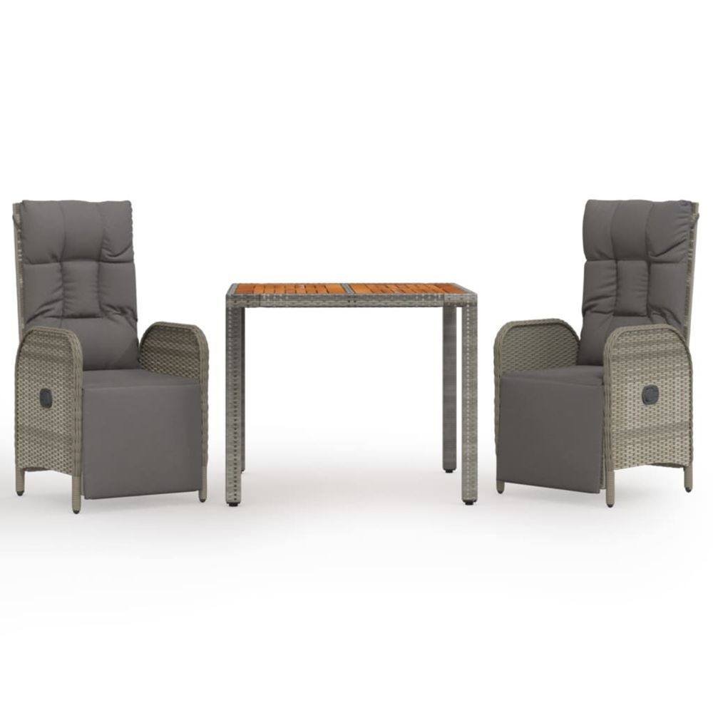 Ensemble à manger de jardin 3 pcs coussins gris résine tressée