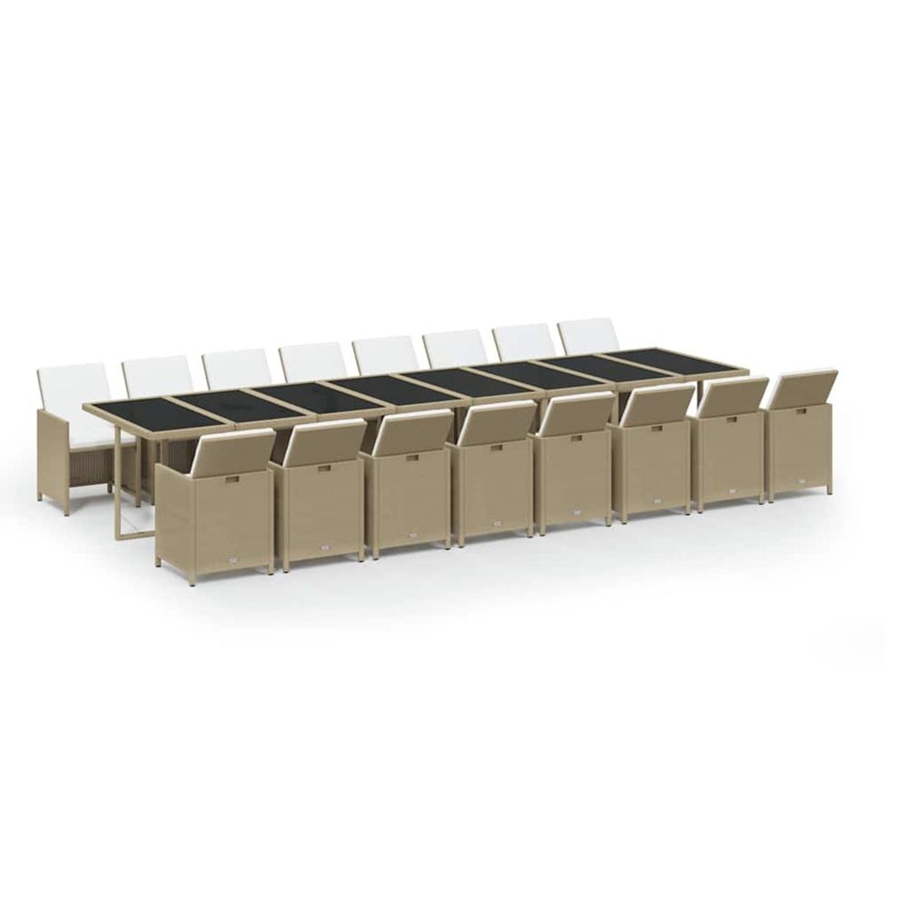 Ensemble à manger de jardin et coussins 17 pcs beige