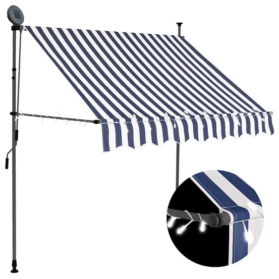 Auvent manuel rétractable avec led 200 cm bleu et blanc