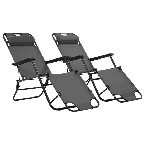 Chaises longues pliables 2 pièces avec repose-pied acier gris