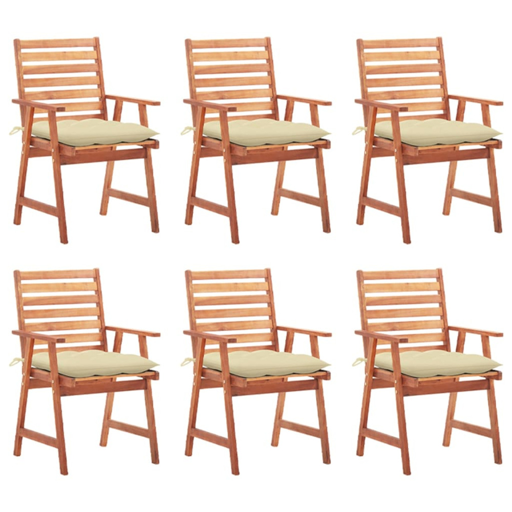 Chaises à manger d'extérieur lot de 6 et coussins acacia massif