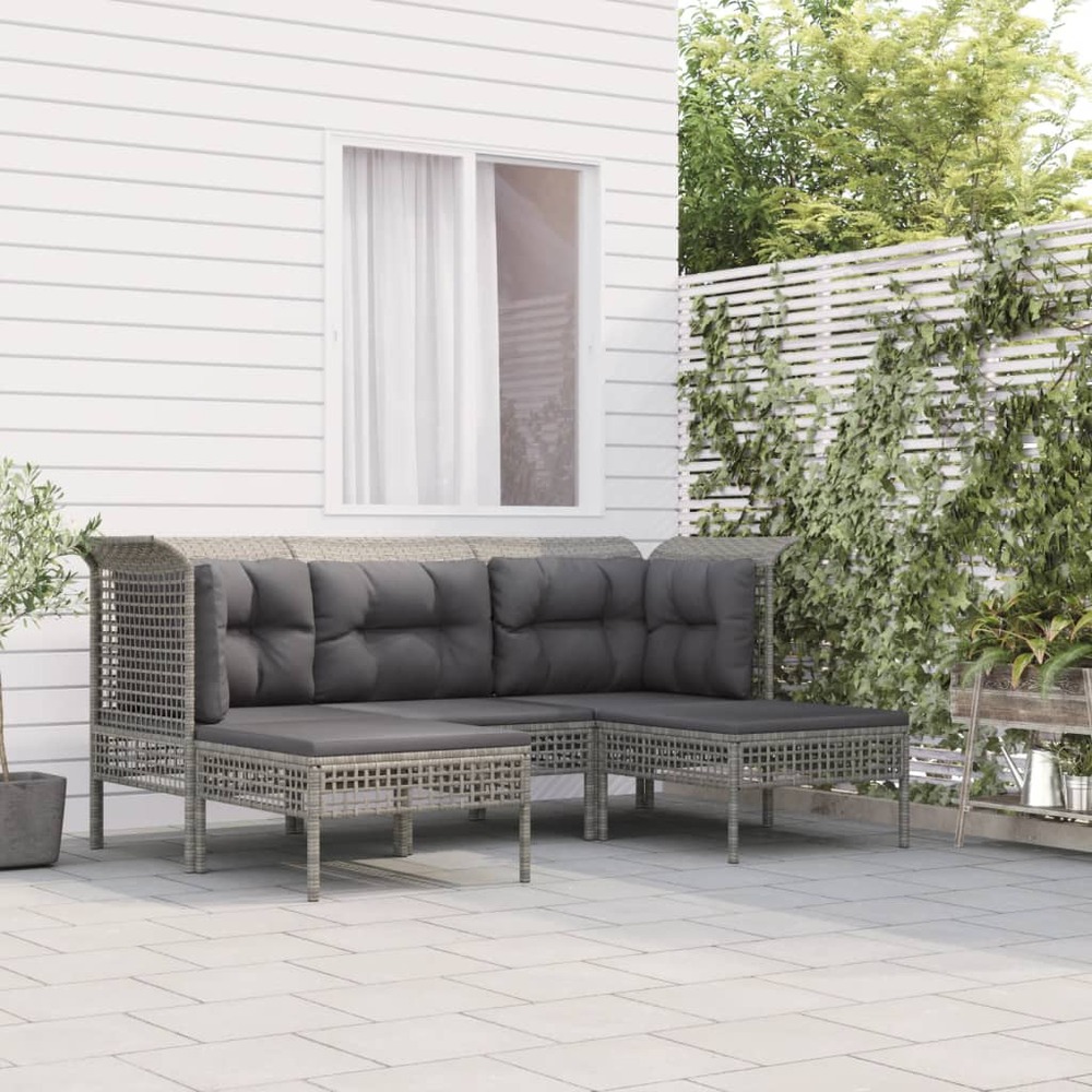 Salon de jardin 5 pcs avec coussins gris résine tressée