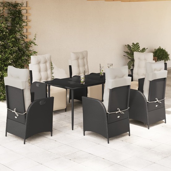 Ensemble à manger de jardin coussins 7pcs noir résine tressée