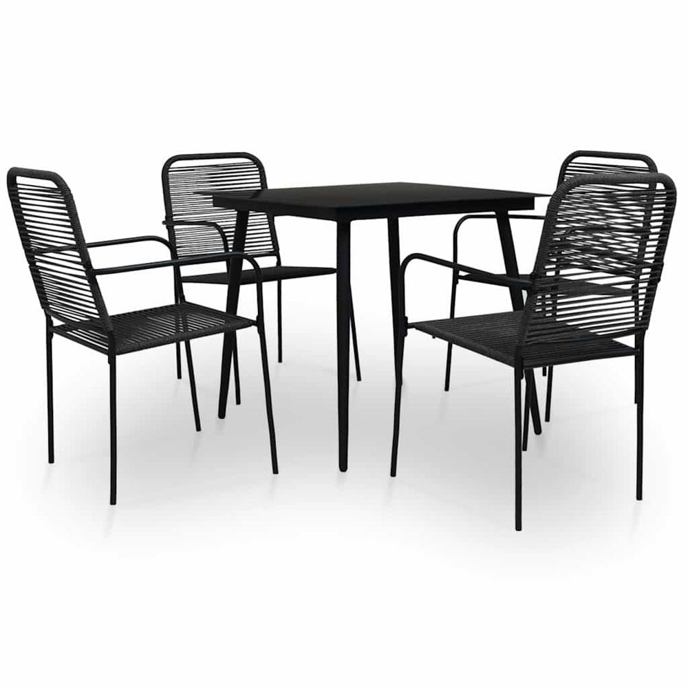 Ensemble à manger de jardin 5 pcs corde en coton et acier noir