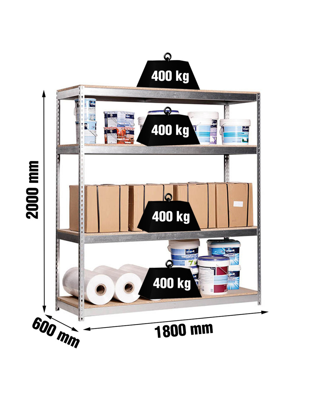 Etagère sans vis ecoforte 1806-4 chipboard galva/bois galva/bois 2000x1800x600 - simonrack