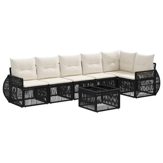 Ensemble de canapé de jardin 7 pc noir et blanc crème polyrotin