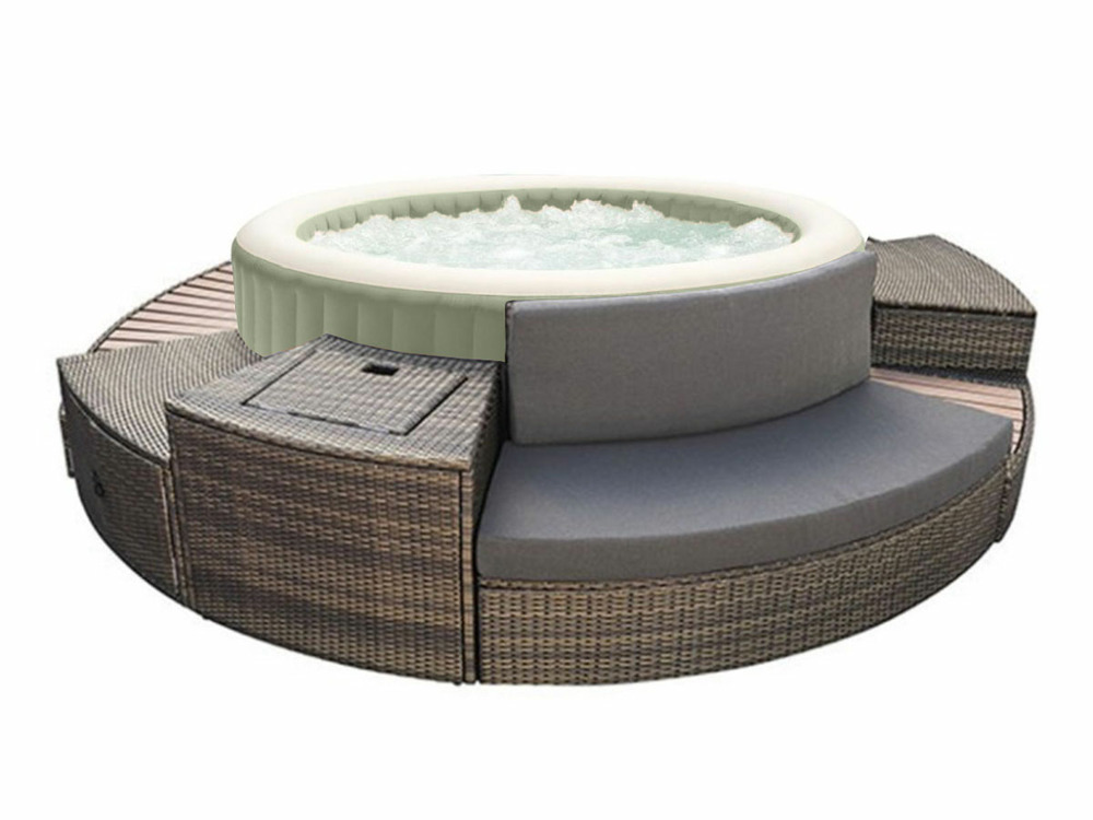 Pack spa gonflable purespa olive rond bulles 4 places + ensemble mobilier
