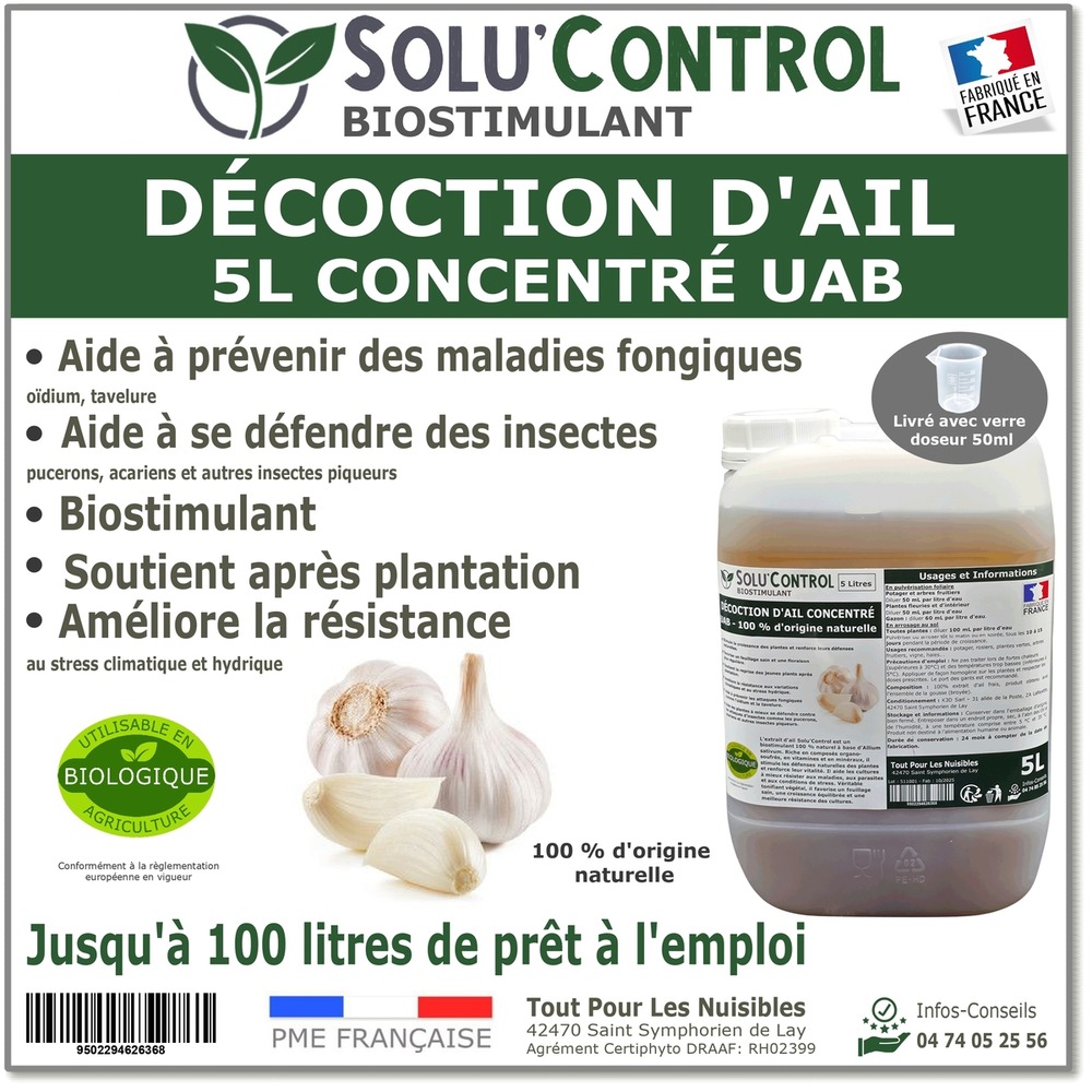 Décoction d’ail solu’control – 5l concentré uab – biostimulant naturel – aide à prévenir les maladies fongiques