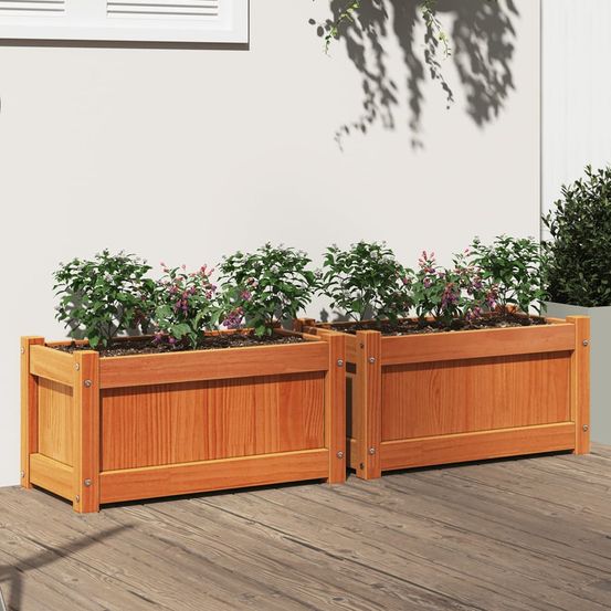 Lot de 2 jardinières en pin finition cire marron pour terrasse 60 cm