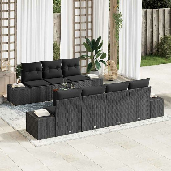 Ensemble de canapé de jardin avec coussin 8 pcs noir polyrotin