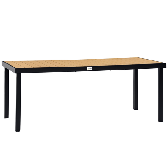 Table de jardin pour 8 personnes en aluminium 190x90x74cm, plastique facile d'entretien, naturel et noir