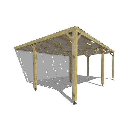 Pergola bois • 6m x 5m • adossée • sens largeur • voilage semi-transparent inclus • livraison comprise
