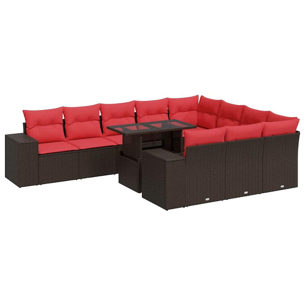 Salon de jardin et coussins 11 pcs marron résine tressée acacia