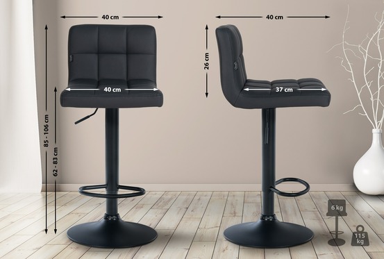 Lot de 4 tabourets de bar feni simili cuir noir