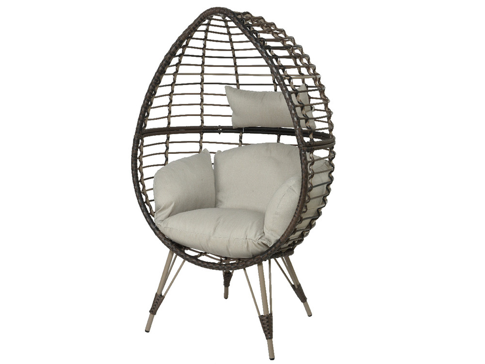 Fauteuil œuf de jardin sur pieds evora en résine tressée brun