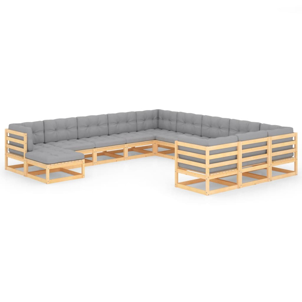 Salon de jardin 12 pcs avec coussins bois de pin massif