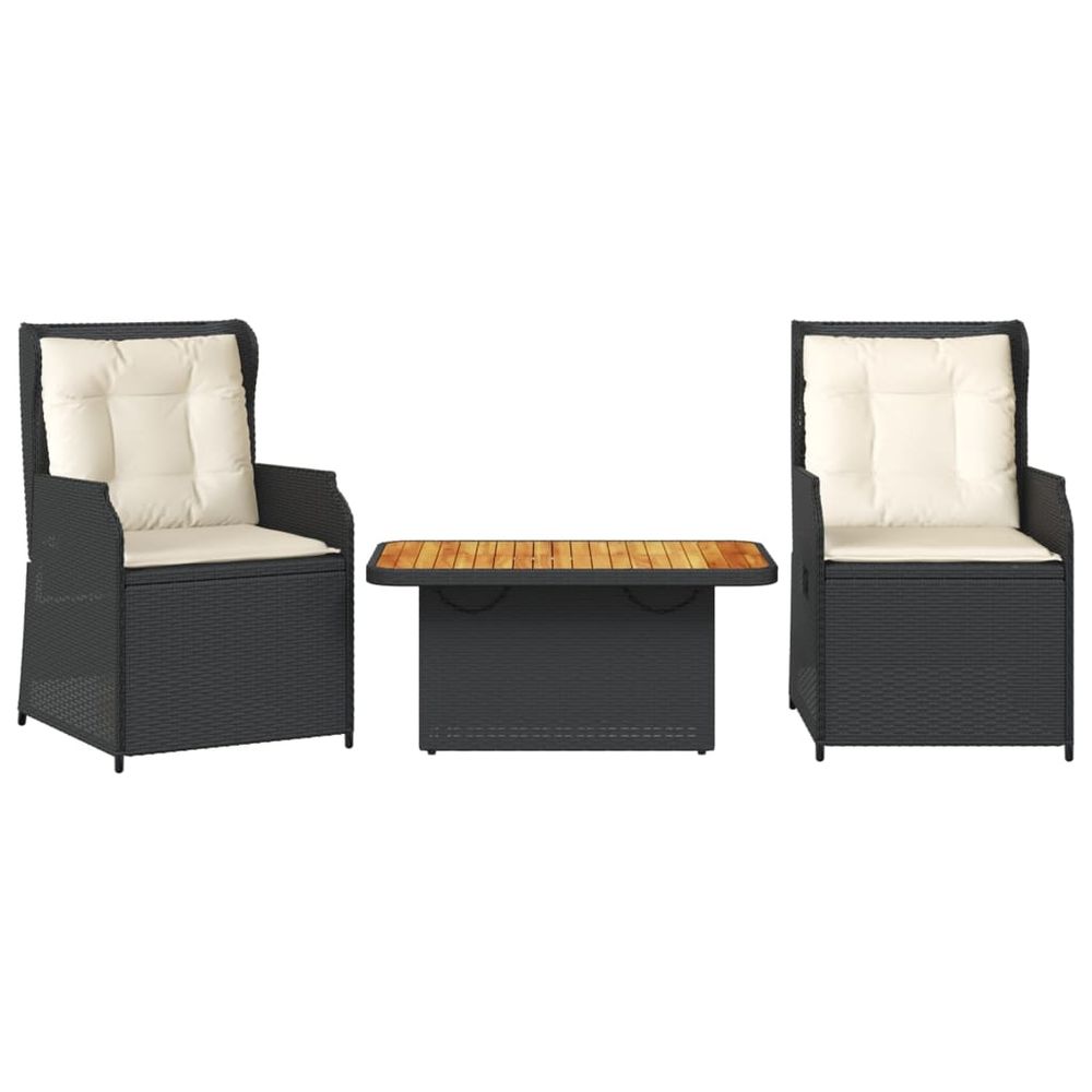 Salon de jardin 3 pcs avec coussins noir résine tressée
