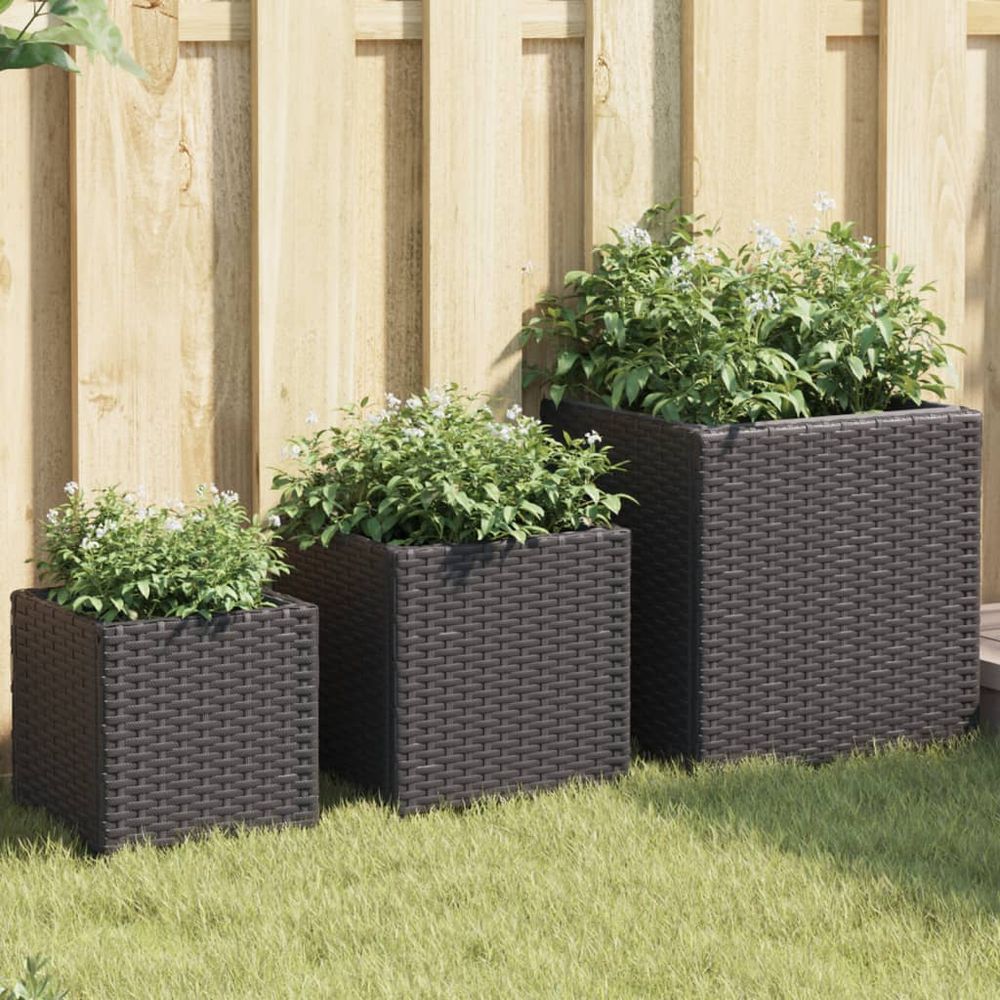 Lot de 3 cache-pots carrés en résine tressée pour jardin balcon terrasse noir