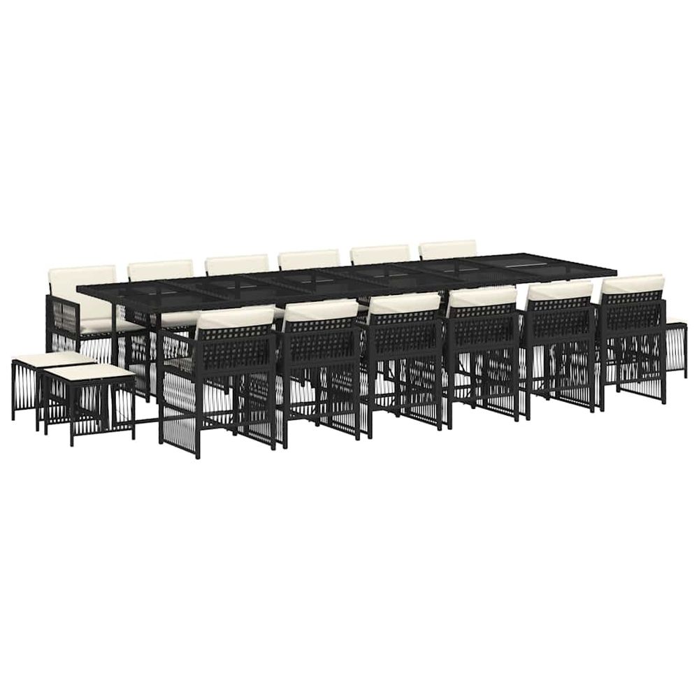 Ensemble à manger de jardin 17 pcs coussins noir résine tressée