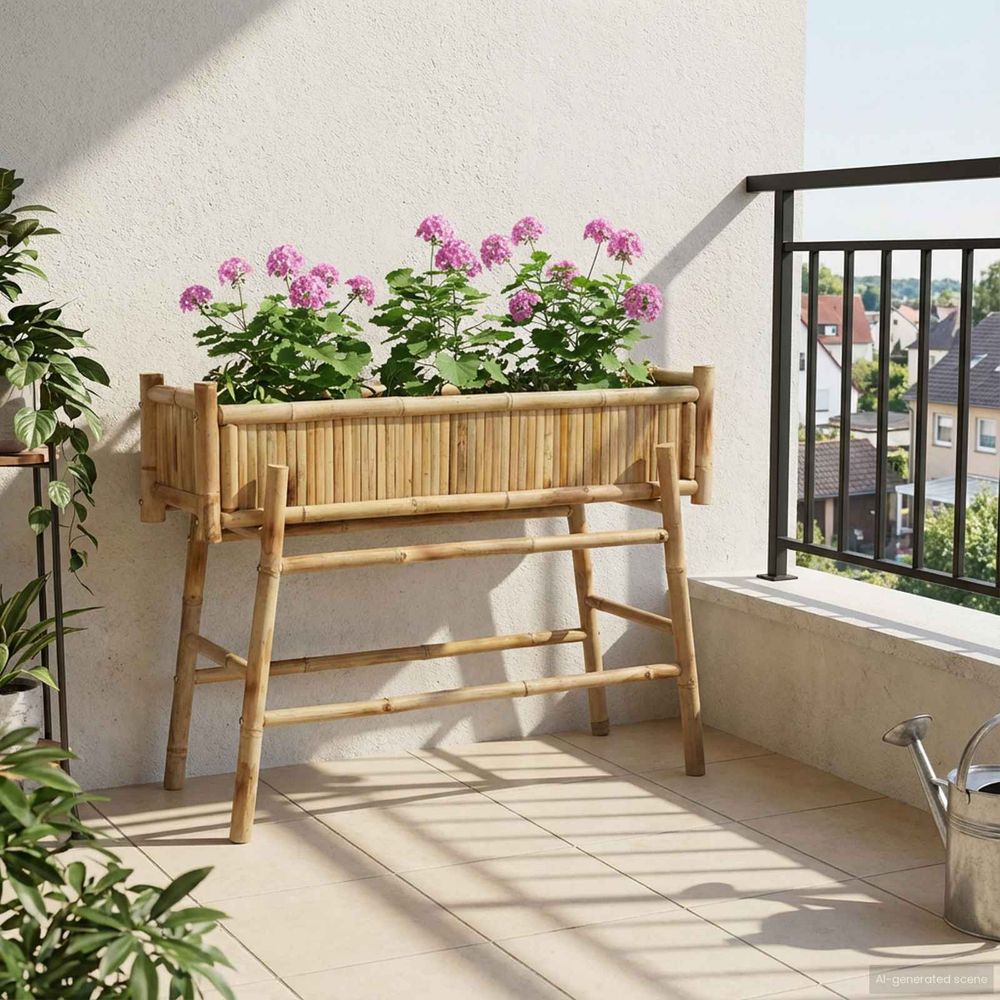Jardinière sur pieds en bambou naturel pour jardin terrasse bac à fleurs surélevé 100cm