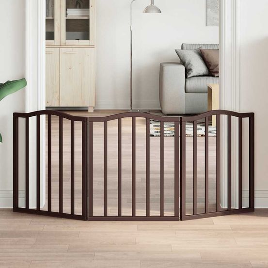 Barrière de sécurité chien bois 3 panneaux pliables intérieur chêne 150x60cm